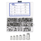 244 Pcs Rivet Nut, 304 Stainless Steel Metric Thread Rivet Nuts Kit Flat Head Threaded Insert Nuts M3/ M4/ M5/ M6/ M8/ M10 for Automotive, Home Decor and Industrial, Silver