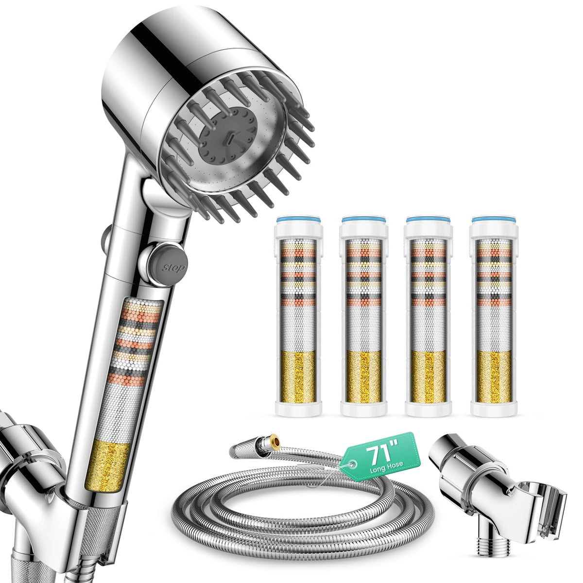 LinkMejor Douche Filtrée avec Tête de Douche Portable 4PCS Filtres DoucheHead