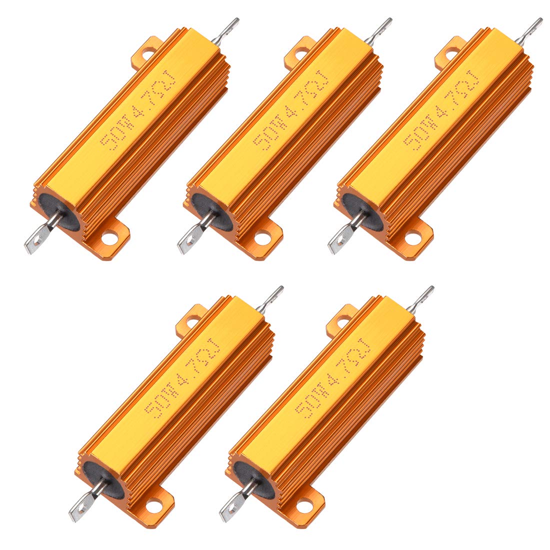 50W 4.7 Ohm 5% Aluminum Housing Resistor Screw Tap Chassis Mounted Aluminum Case Wirewound Resistor Load Resistors Gold Tone 5pcs