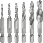 Combination Drill and Tap Bit Set M3 M4 M5 M6 M8 M10 with 1/4" Hex Shank Uncoated High-speed Steel Countersink Bit Spiral Flute Tapping Tool 6pcs