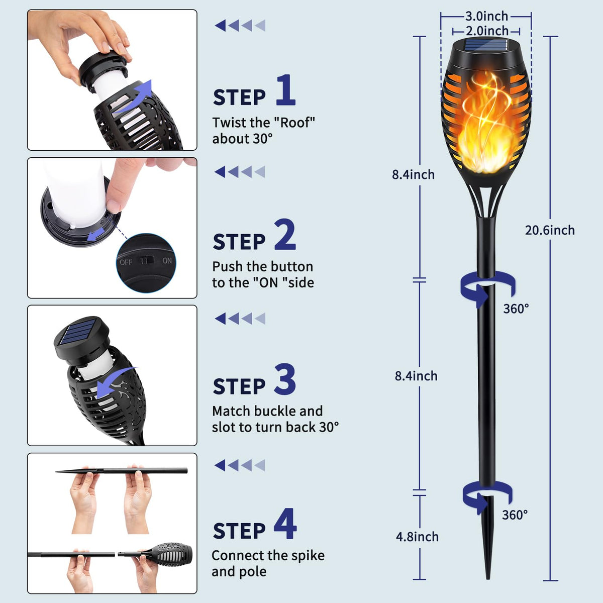 LinkMejor 12Pack Solar Torch Light with Flickering Flame for Halloween Decor