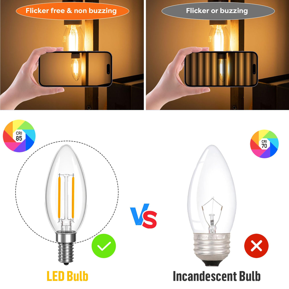 Justerbar B11 LED E12 Lyspære 25 Watt Type B Lyspære 2W, 2700K 200LM