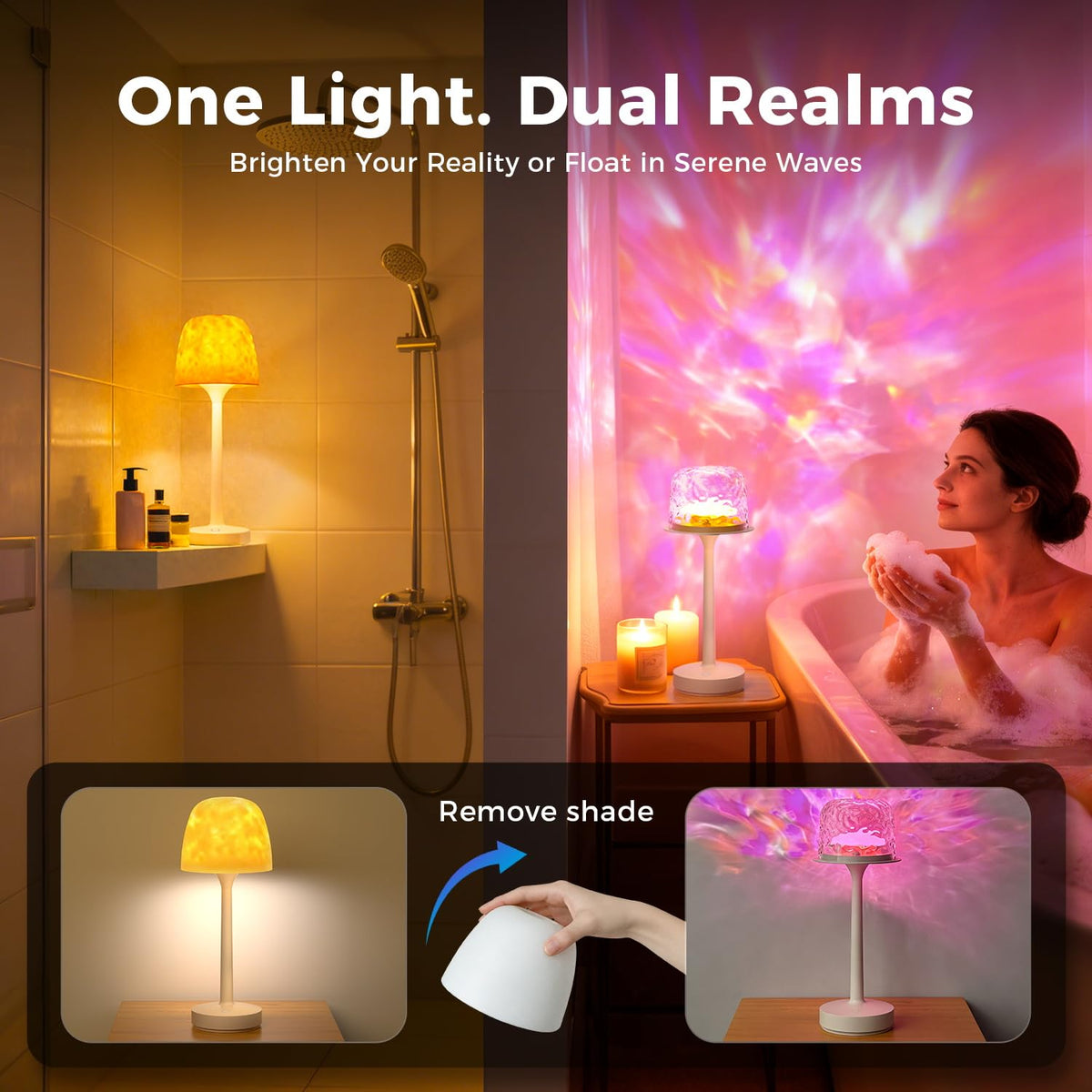 LinkMejor Lampa do Kąpieli Wodoodporna ładowana naładowanie LED Ocean Wave Projektor