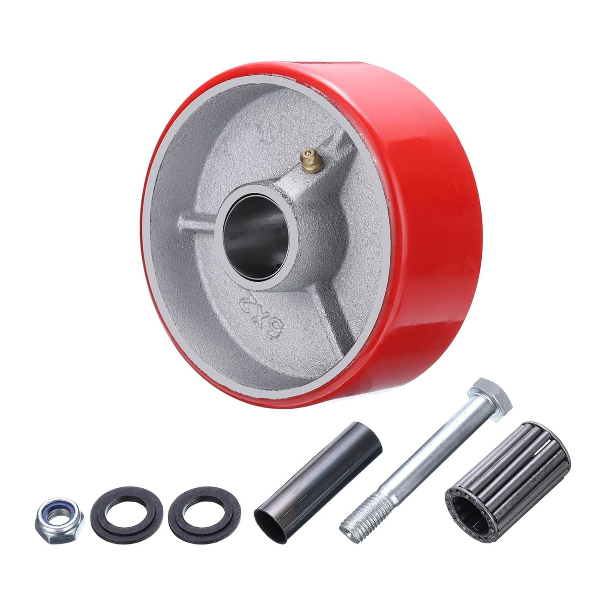 5 Inch Caster Wheels, 1-1/8" Bore, Polyurethane on Steel Wheel with Strong Load-Bearing Capacity, for Commercial Warehouses, Red
