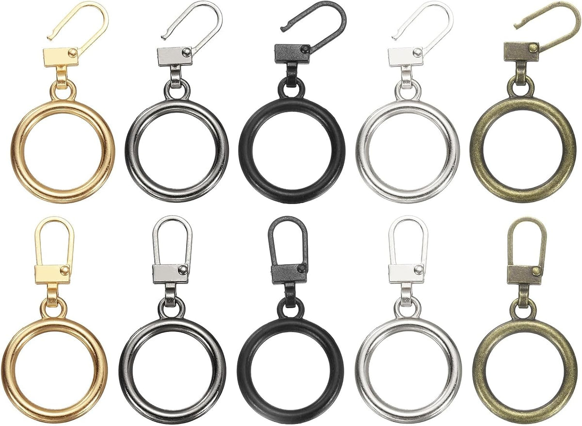 2Set Zipper Pull Replacement, 1-3/4 x 13/16 Round Detachable Tiny Zipper Replacement Slider for Sewing Bags, Coats, Jackets, Closed-End Pulls Replacing, 5 Color