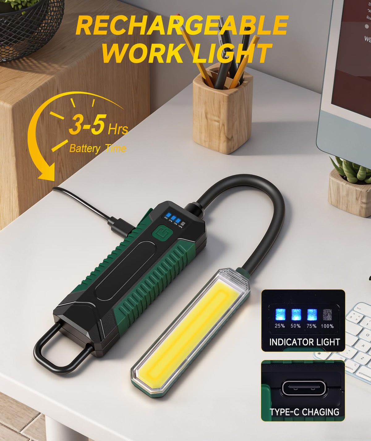 Rechargeable Work Light Magnetic Machine Flashlight 360° Flexible Gooseneck