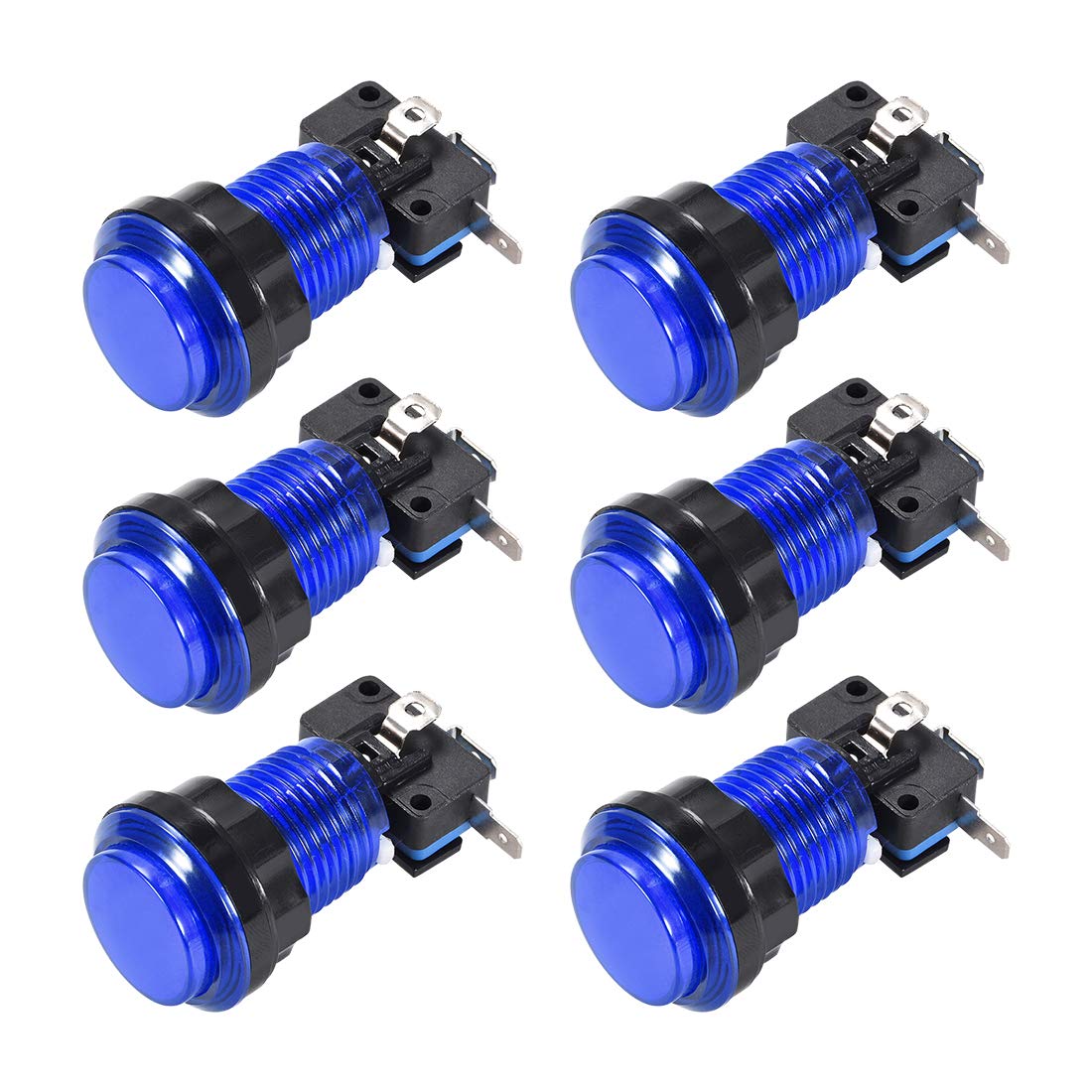 Game Push Button 33.5mm Round 12V LED Illuminated Push Button Switch with Micro Switch for Arcade Video Games Blue 6pcs