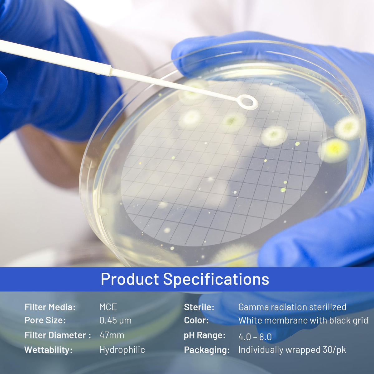 Filtre de Membrane MCE, Stérile, 47mm, 0.45µm, Emballé Individuellement, 30 Paquets