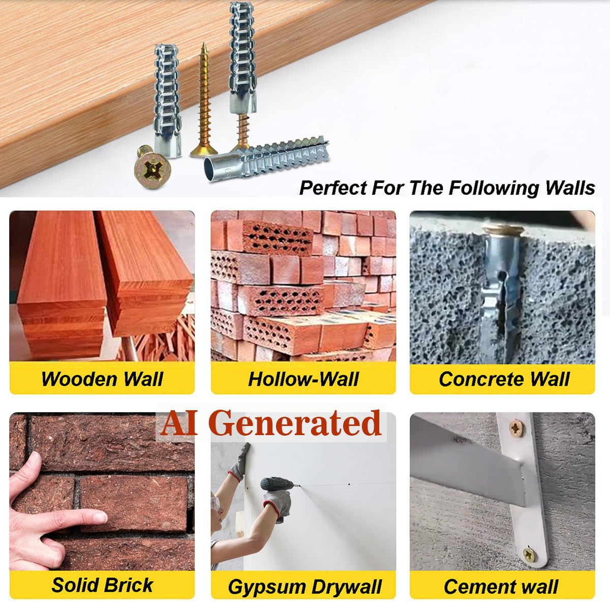 LinkMejor 60 Pack Hollow Wall Anchor with Screws,Loose Hinge Hole Repair Kit for Concrete Wall, Metal Expansion Bolt for Drywall (5/16 inch)