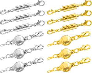 12Pcs Jewelry Clasps, Clasps Locking Closures with Lobster Clasps Oblate and Cylindrical for Necklace Jewelry Making (Silver, Gold)