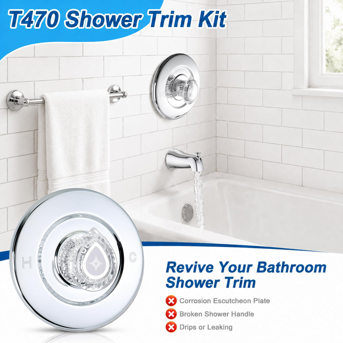 Badekar Trim Kit Kompatibel med Moen T470 Chateau Badekar Trim(Krom)