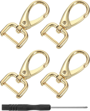 4Pcs Swivel Clasps Hook, 15mm(0.6 Inch) D Ring Detachable Snap Hook Metal Lobster Claw Clasp Hook with Screwdriver for Purse Keychain DIY Craft, Light Gold