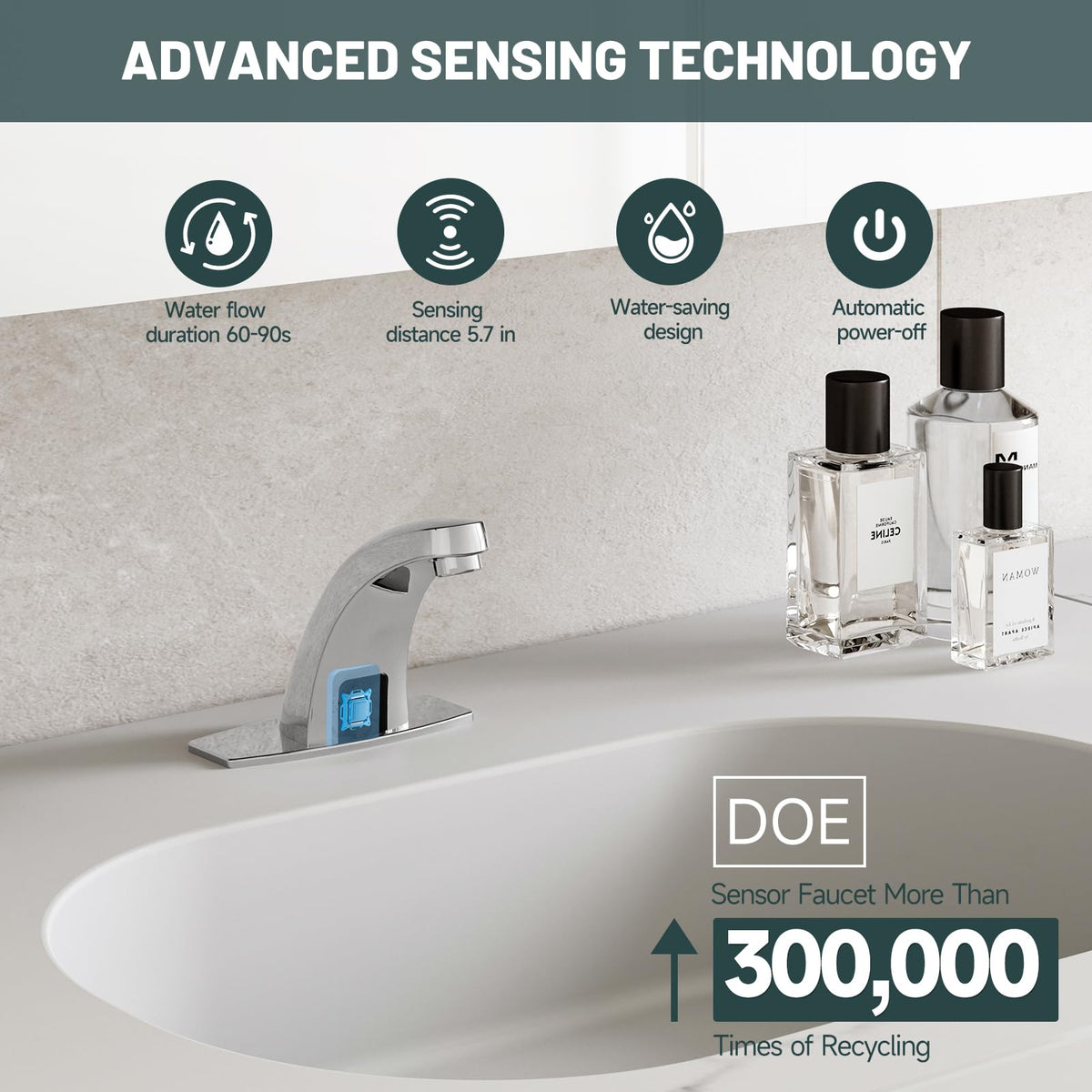 LinkMejor Bahan Air Kamar Mandi Tanpa Sentuh Chrome, Air Kamar Mandi Sensor