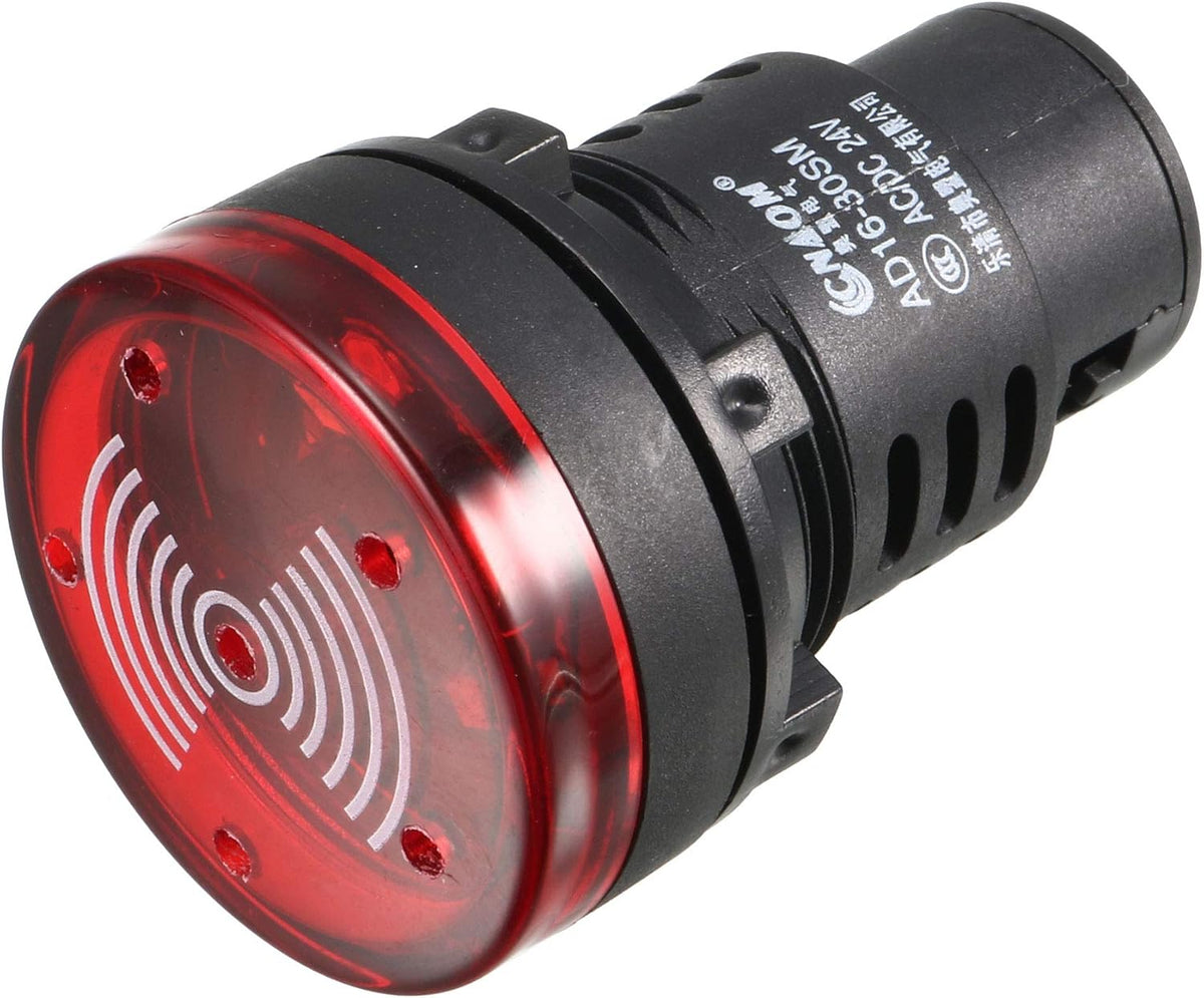 Red Indicator Light with Buzzer AC/DC 24V, 28mm Panel Mount Flashing Alarm, for Electrical Control Panel, HVAC, DIY Projects