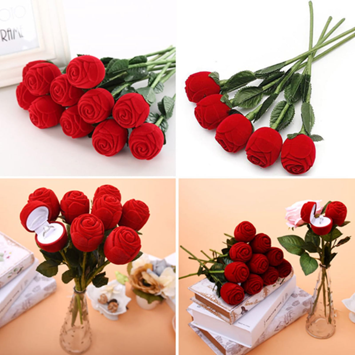 LinkMejor Bok Kacamata Bunga Rose Jewelry Earring Pernyataan Cinta Ring Holder Tempat Penyimpanan
