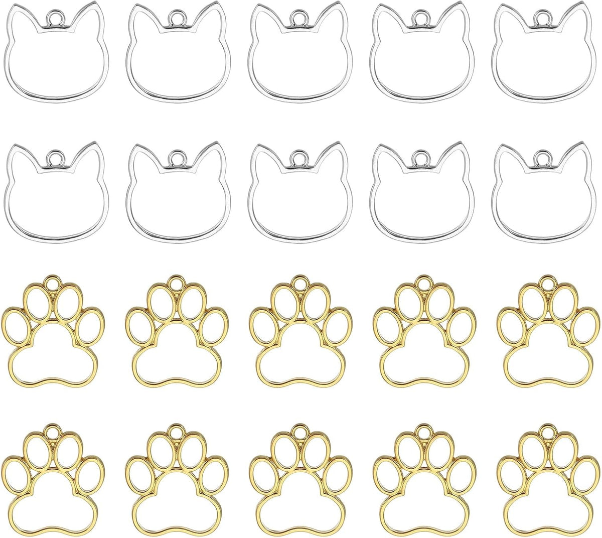 36Pcs Alloy Open Bezel Pendants, Cat Open Back Hollow Frame Pendant Geometric for Resin Jewelry Making Earrings Necklace Bracelet DIY, Gold/Silver