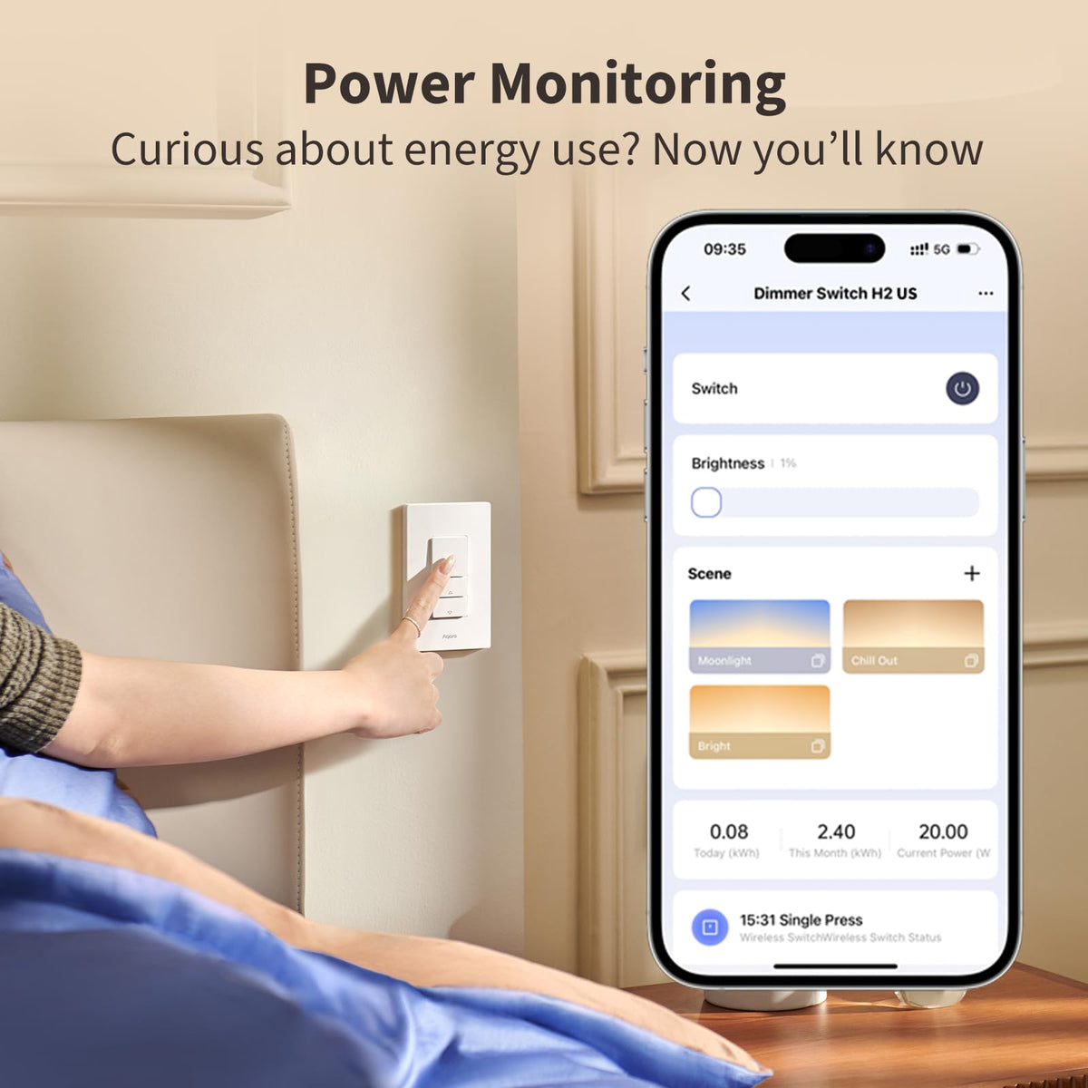 링크메이저 스마트 조명 조절 스위치 H2, 2-in-1 중립, Thread/Zigbee 프로토콜