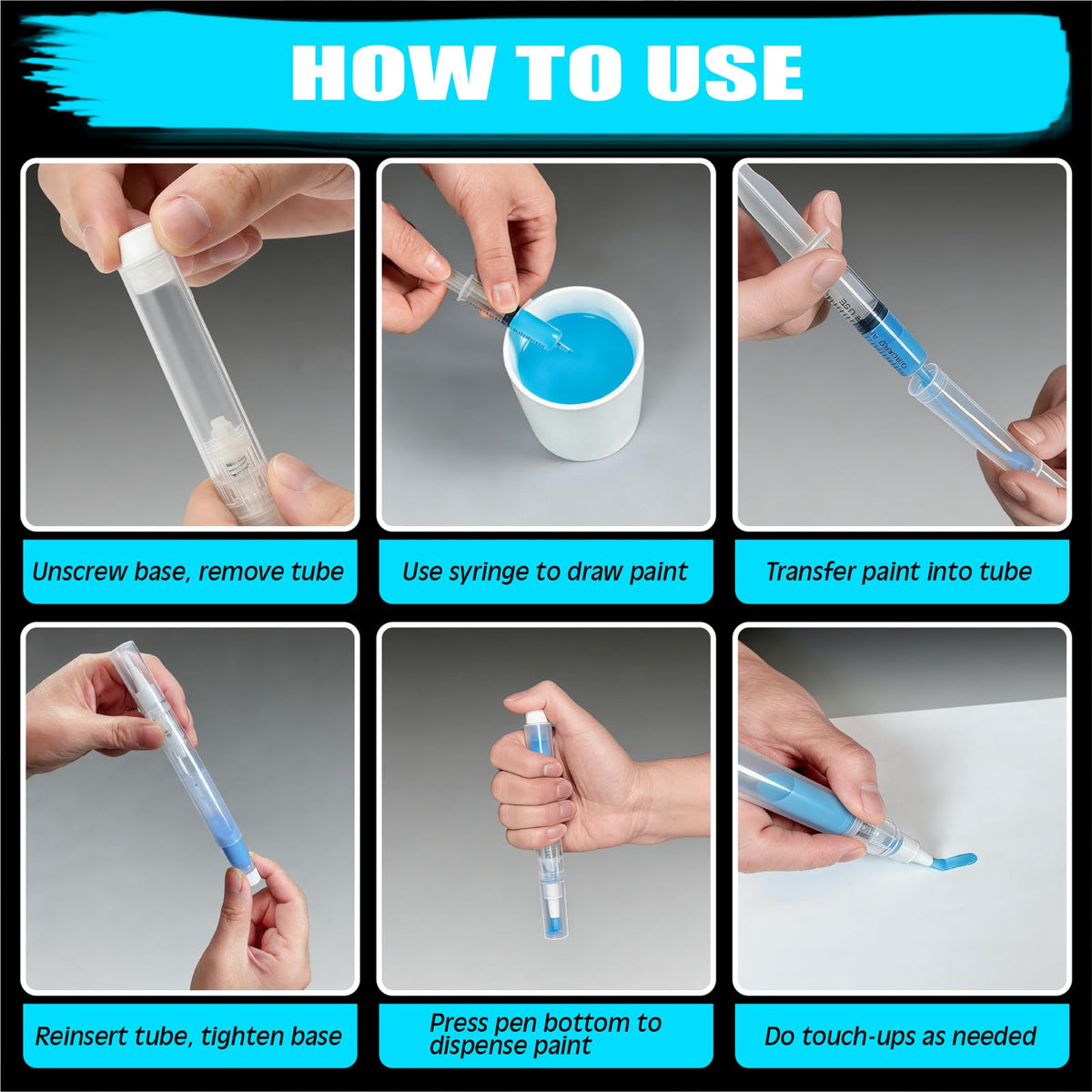 LinkMejor Pensil Cat Air Refil, Pensil Cat dengan Syringe, 6 Pack