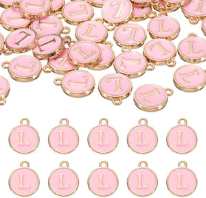52pcs Letter Charm, Enamel Letter Pendants, Alphabet l Pendants Double Sided Beads Charm for DIY Bracelet Necklace Pendants Earring Jewelry, Pink