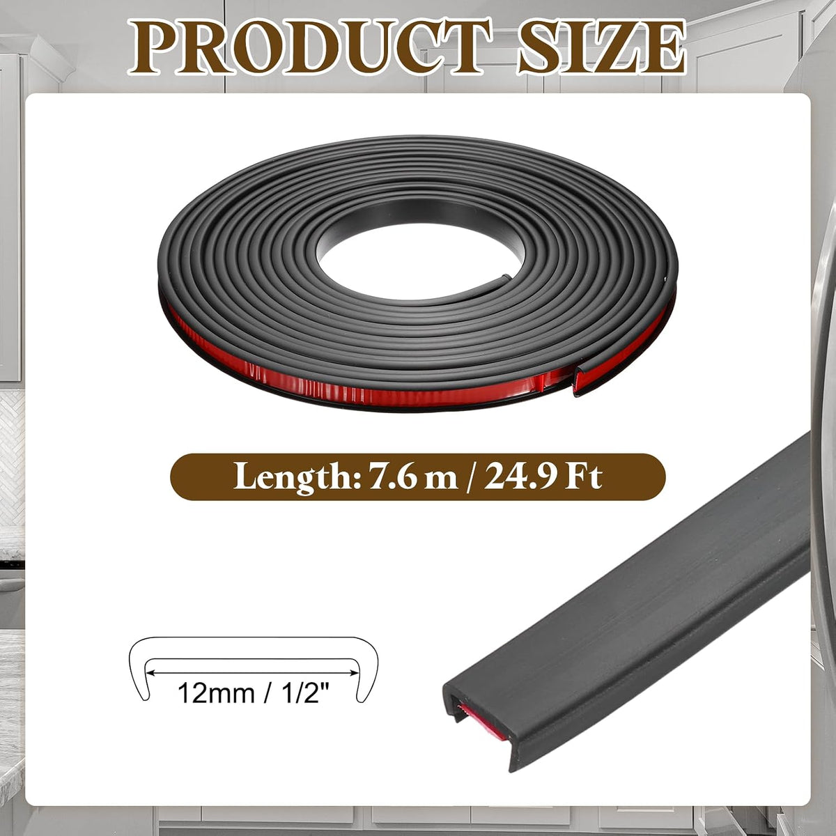 24.9 ft U-Shape Edge Banding, Fit 5/8 Inch Adhesive TPE Flexible Furniture Edge Protector for Cabinets, Countertop, Shelves, Table, Woods, Gray