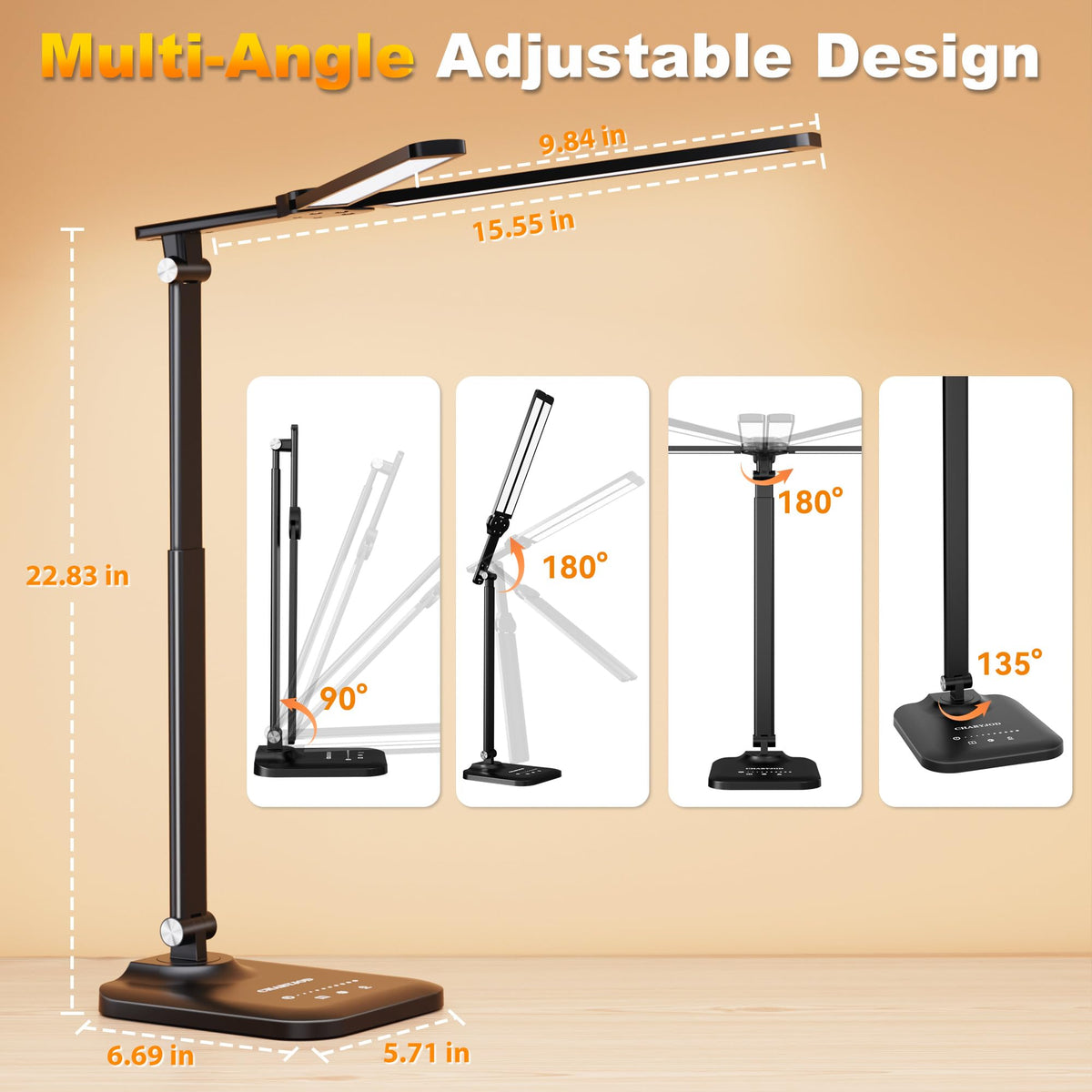 LinkMejor LED Desk Lamp for Office Home, Height Adjustable Architect Desk Light with USB Adapter, Stepless Dimming Desk Lamp Light for Reading, Study, Workbench