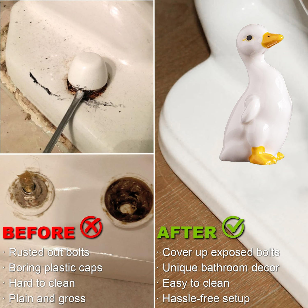 Set of 2 Duck Toilet Bolt Covers Decorative Toilet Screw Cover Caps, Ceramic Toilet Bolt Caps, Toilet Caps for Bottom of Toilet, Cute Toilet Screw Covers for Bathroom Decor, Easy to install (Standing)