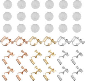 Clip-on Earring Converter with Silicon Earring Pads, 18Pcs - Clip-on Earring Findings, Earring Clips for Non-Pierced Ears with Easy Open Loop (White & Gold & Rose Gold)
