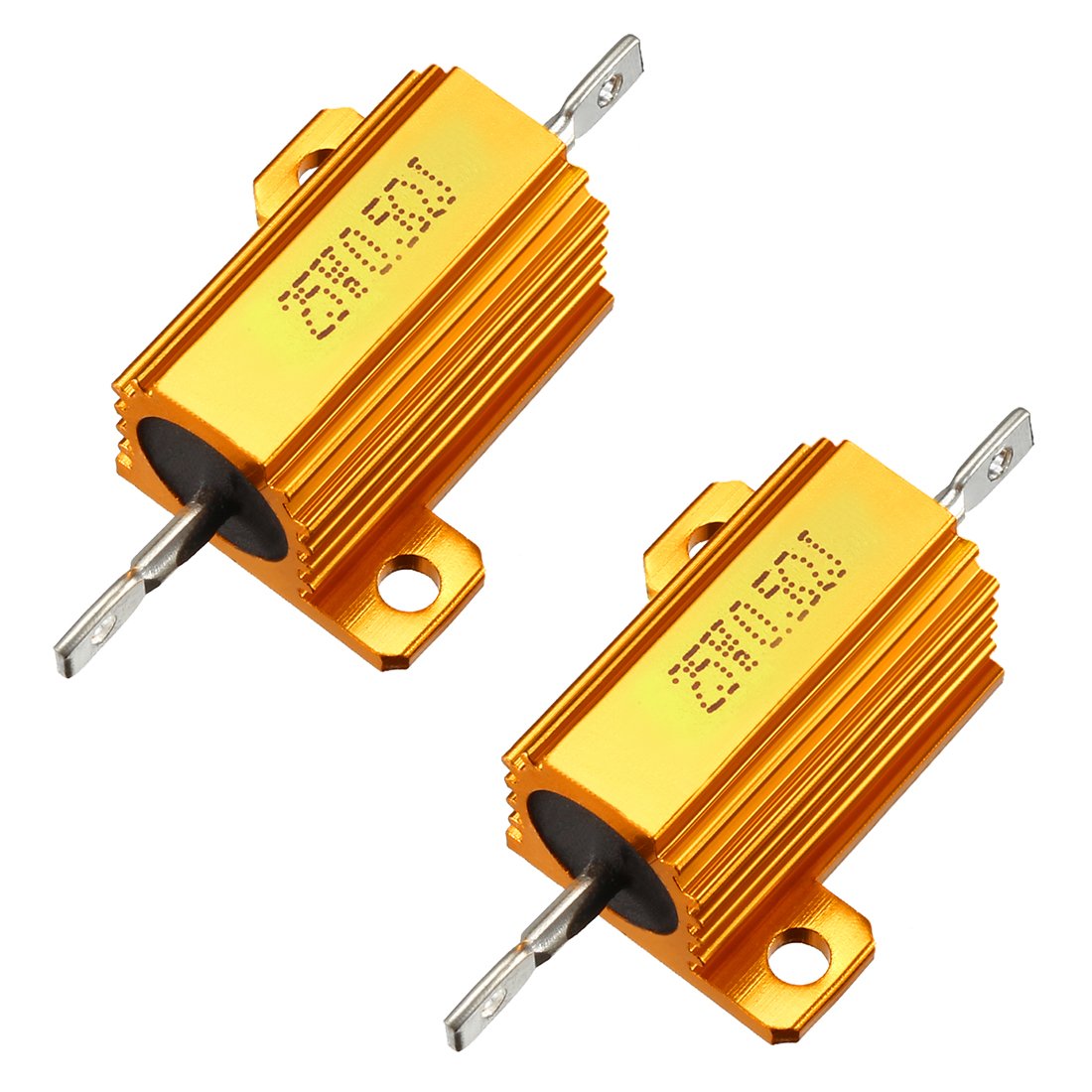 25W 0.5 Ohm 5% Aluminum Housing Resistor Screw Tap Chassis Mounted Aluminum Case Wirewound Resistor Load Resistors Gold Tone 2 pcs