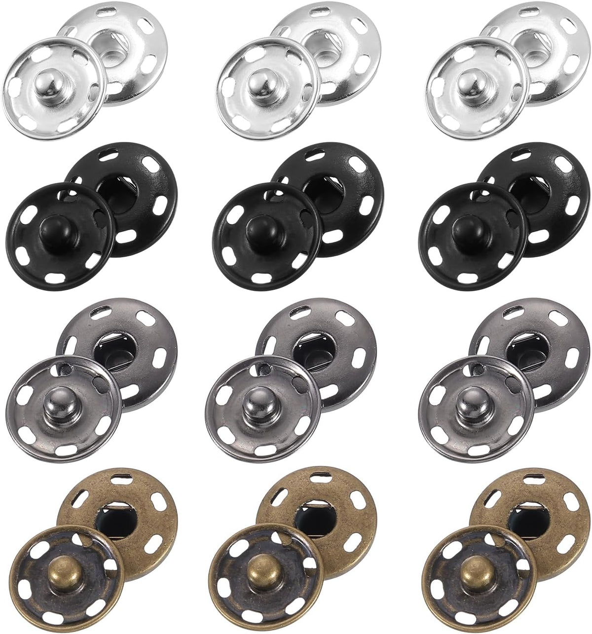LinkMejor 200 Sets Sewing Snap Buttons, 19mm Press Buttons Metal Snap Fasteners for Clothes DIY Crafts, Silver/Black/Bronze/Iron Grey