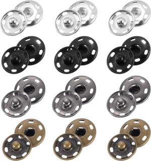 200 Sets Sewing Snap Buttons, 19mm Press Buttons Metal Snap Fasteners for Clothes DIY Crafts, Silver/Black/Bronze/Iron Grey