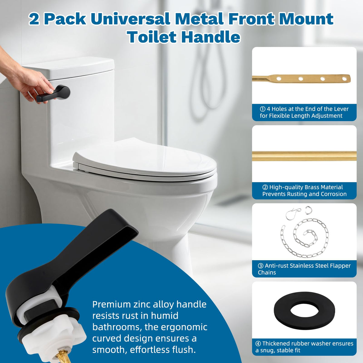 LinkMejor 2-pack universal metal front-montage toilethandle, matte svart