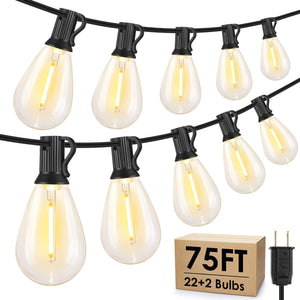 LinkMejor 75FT LED Luminari de exterior, Lumină de terasă, 22+2 becuri S11, Negru