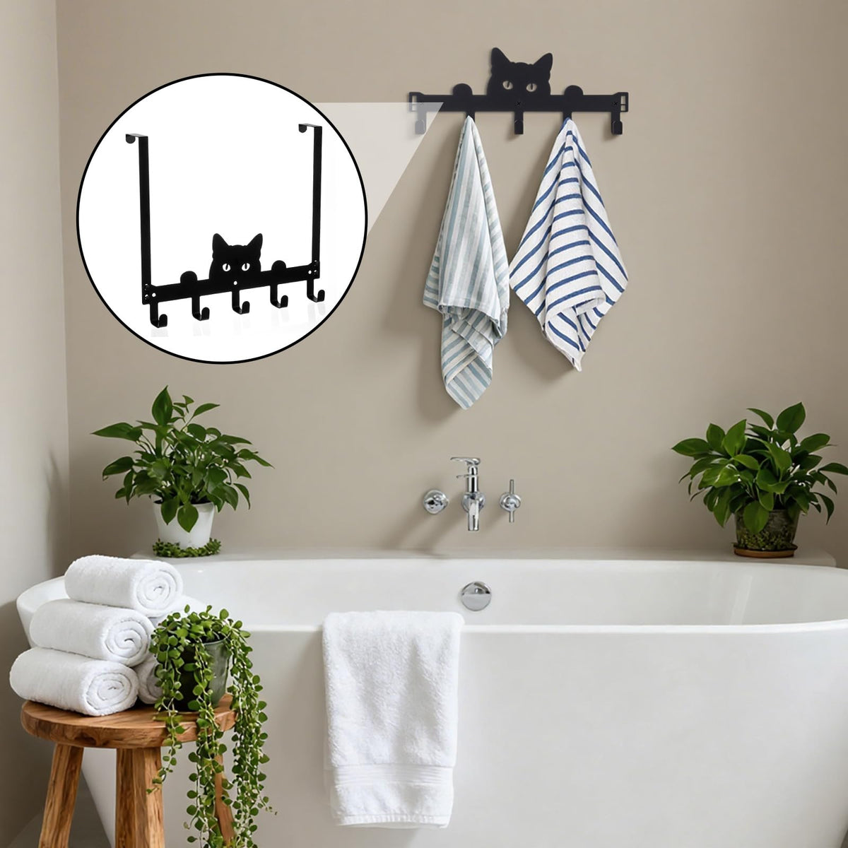 LinkMejor Halloween Cat Over the Door Hooks Gothic Bathroom Decor