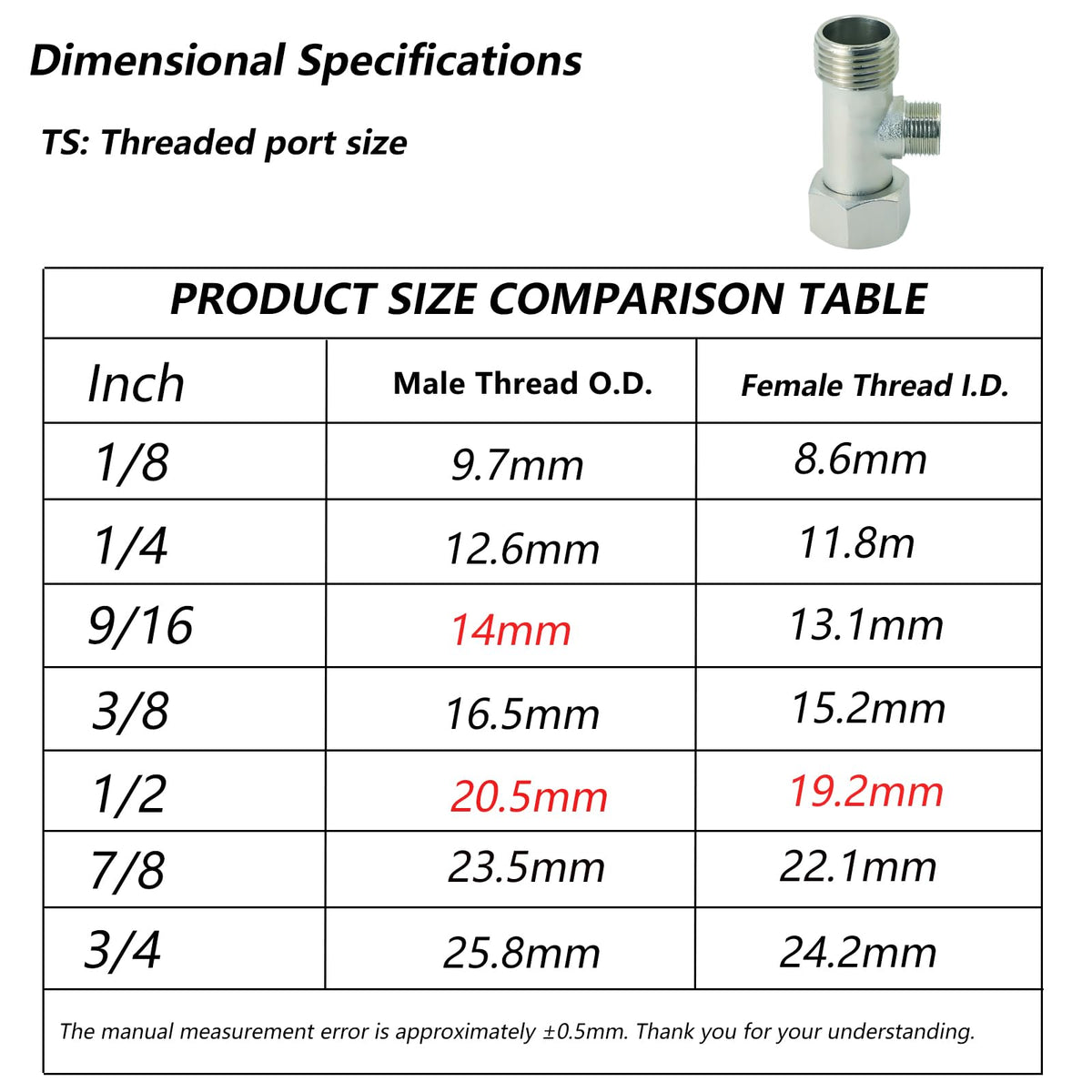 LänkMejor 1/2" x 3/8" T-Type Tee, 3-vägsgjutgodsadapter