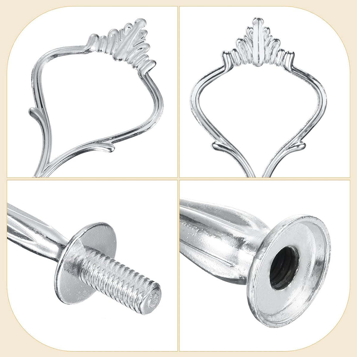 2 Set Taarttray Stand Handvat Cupcake Dessert Plaat Hardware Montage Klem Stang Handvat voor Taartstand Bruiloft Feest, 3-Lagen Grote Kroon Zilver
