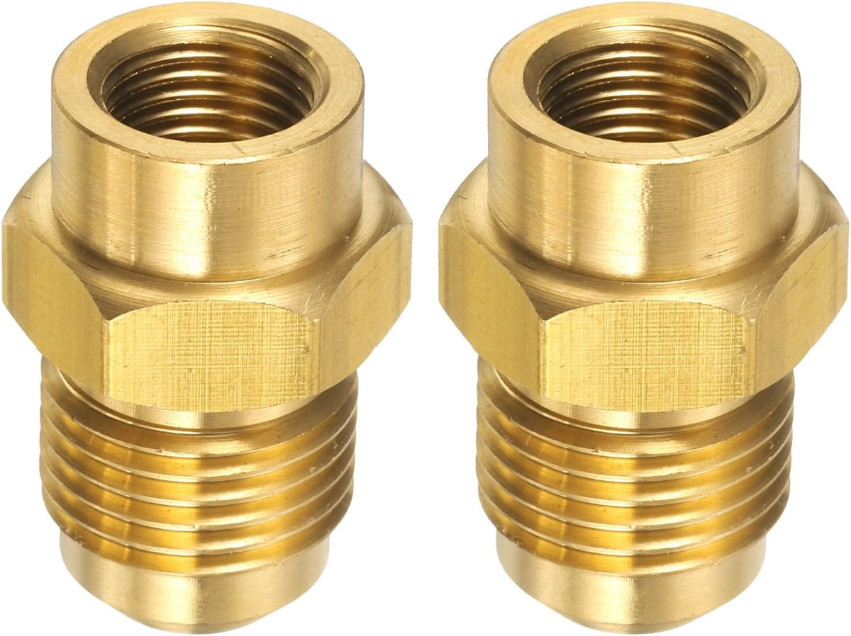 2pcs Brass Flare Tube Fitting 9/16-18 UNF X 1/4 NPT Female Half Union Gas Adapter Flare Brass Couples Pipe Connector for Gas Systems