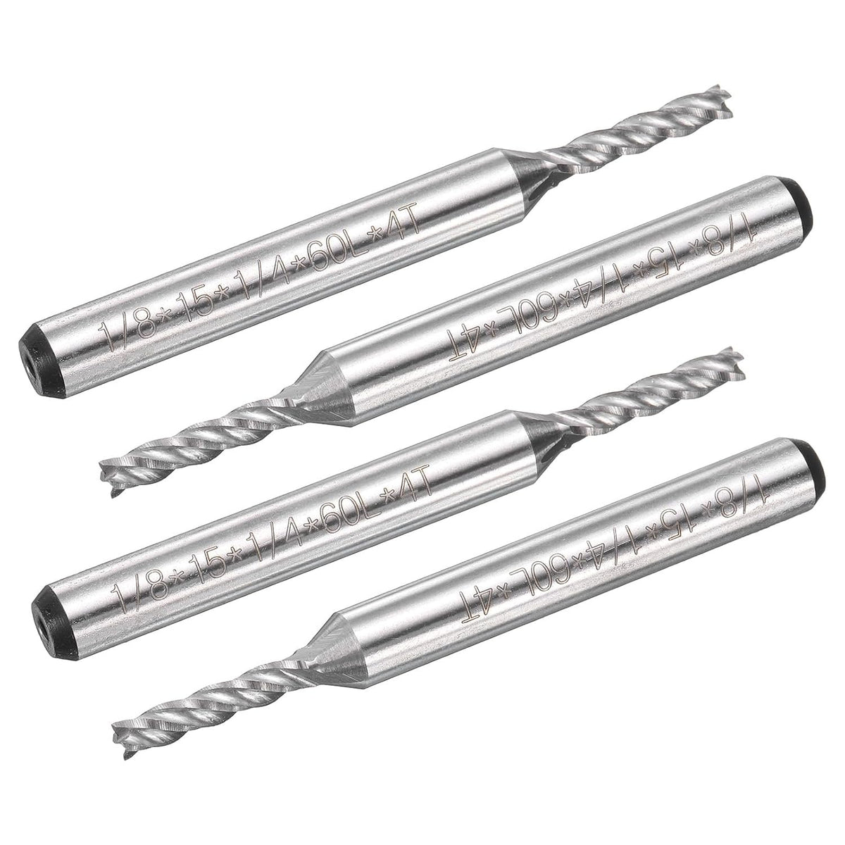 4pcs HSS-AL 1/8" Cutting Dia 1/4" Shank 4 Flutes End Mill Milling Cutter Router Bits Upcut Spiral Milling Cutter Tool for Wood PVC MDF Engraving