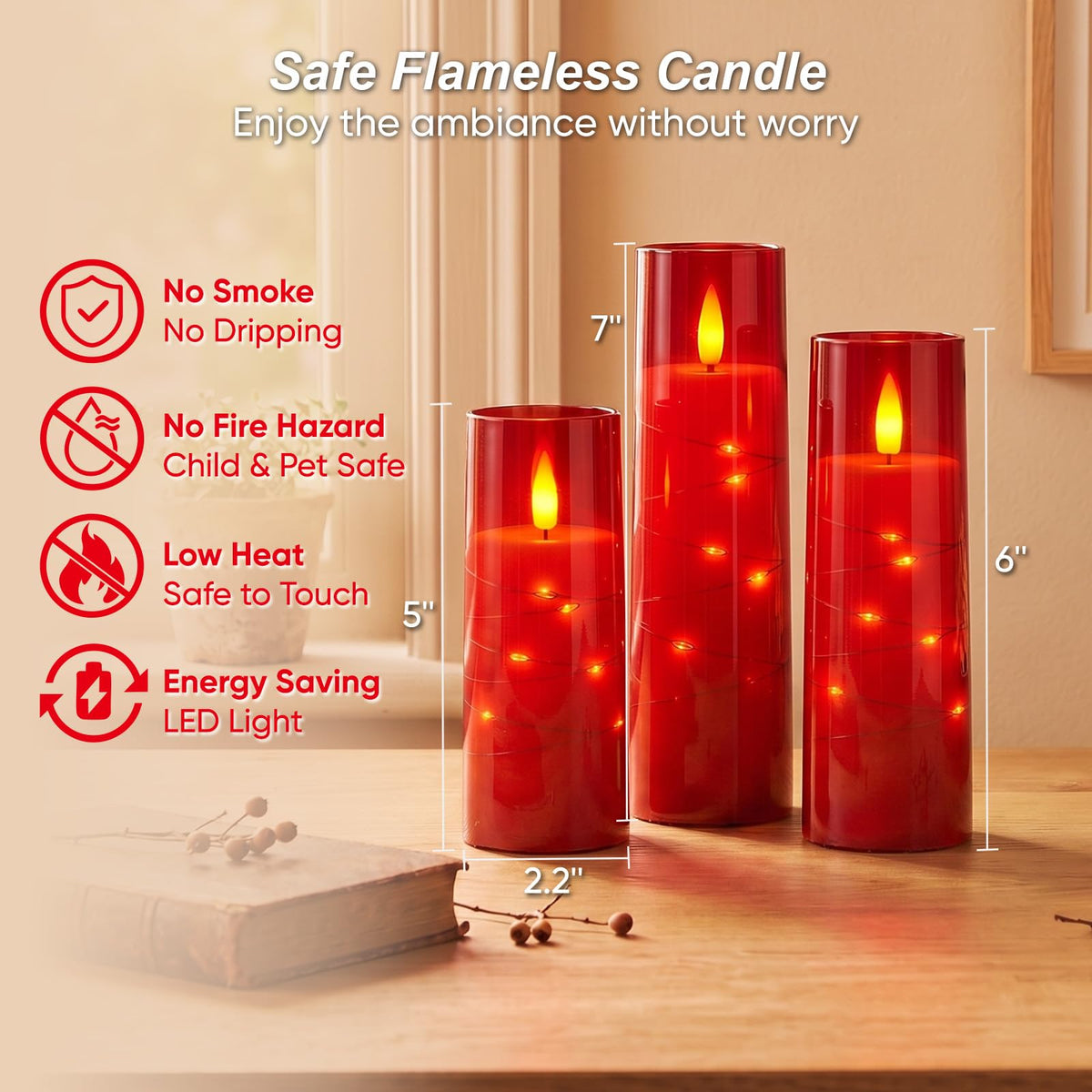 LinkMejor 7 Pack Flameless Battery Operated Pillar Candles with Remote Timer
