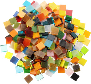 500g/1.1lb Mixed Color Square Mica Mosaic Tiles, 725 Pcs Glitter Crystal Mica Mosaic Tiles Stained Mica Piece for DIY Art Crafts, Mixed Color