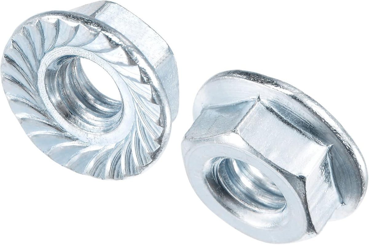 1/4"-20 Serrated Flange Hex Lock Nuts, Carbon Steel Zinc Plated 50pcs