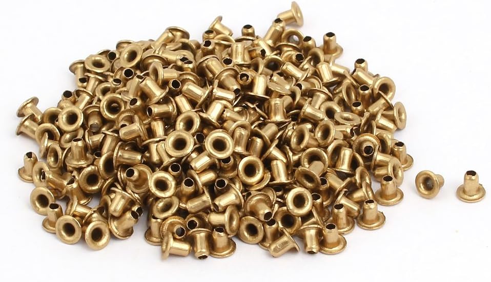 LinkMejor® 500pcs M2x3mm Brass Plated Metal Hollow Eyelets Rivets Gold Tone
