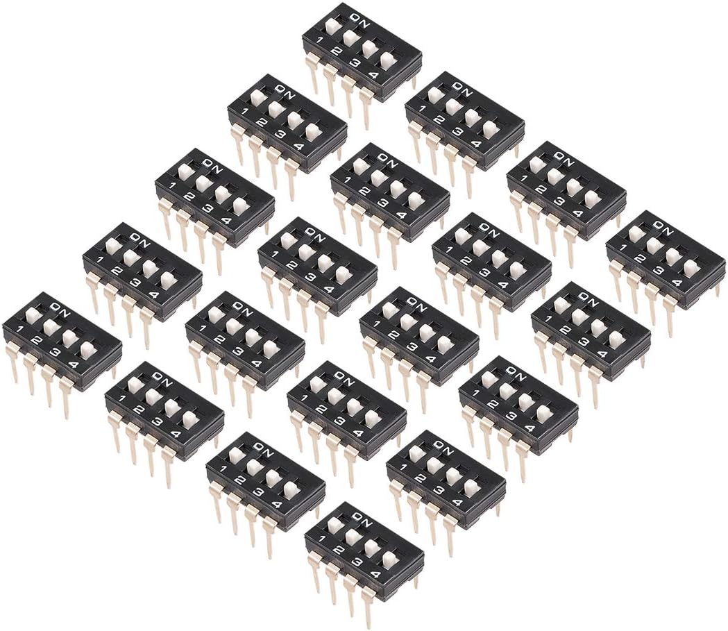 20 Pcs Black DIP Switch 1 2 3 4 Positions 2.54mm Pitch for Circuit Breadboards PCB