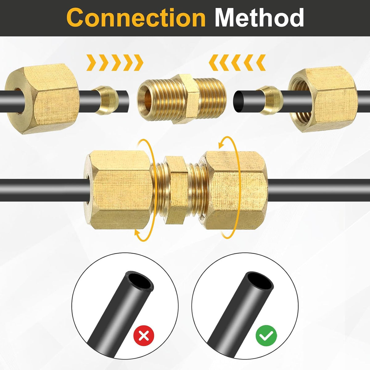 2Pcs Tubo di Compressione in Bronzo, Connettore a Compressione 15mm NPT e Maniche, Adattatore di Connettore Rettile in Bronzo