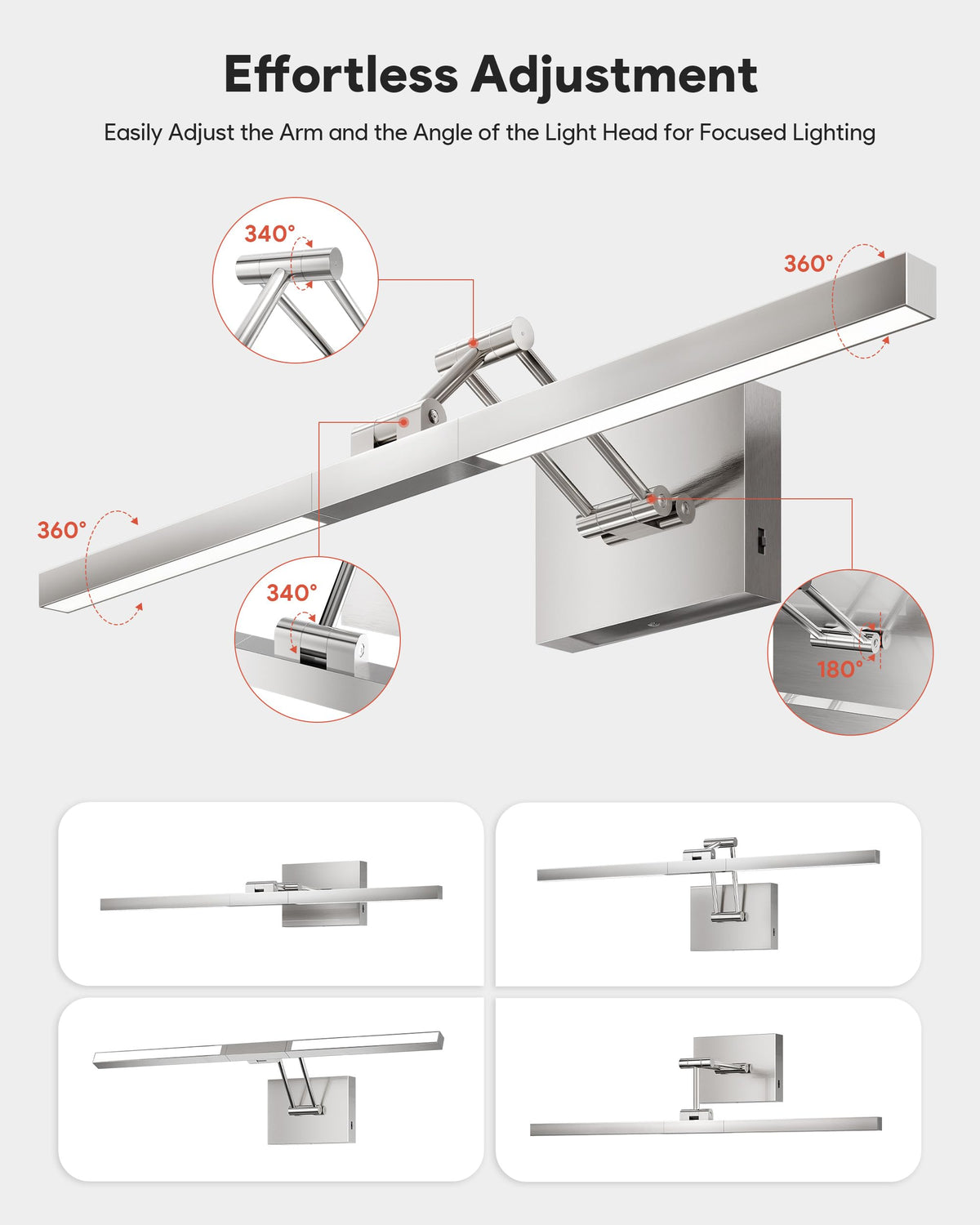 LinkMejor 24" Modern LED Lumière de Salle de Bain, Chrome Lisse