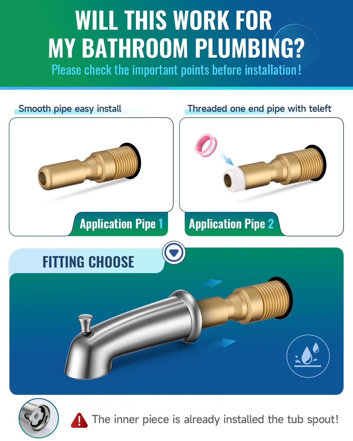 LinkMejor Slip On Bathtub Spout with Diverter, Extra Long 6 Inch Bathtub Spigot, Shower Spout with PTFE Tape & Hex Wrench, Fits for 1/2" IPS Threads,Brushed Nickel