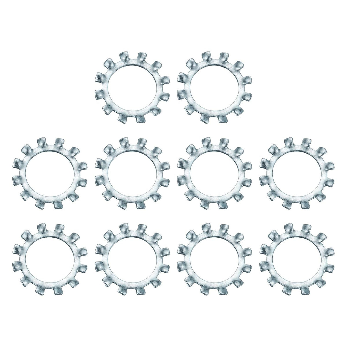 10Pcs 3/4 External Tooth Lock Washer, Zinc-Plated Carbon Steel Multi-Tooth Star Washer Locking Fastener, Silver Tone