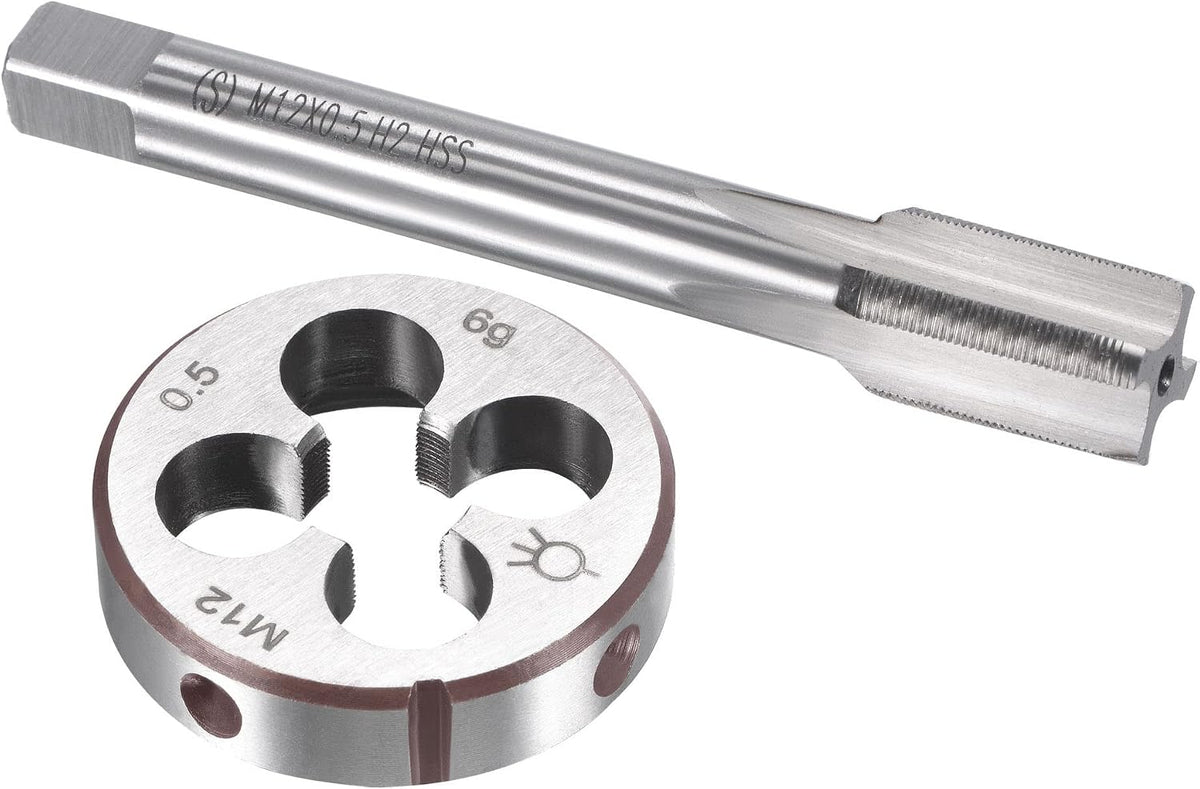 M12 x 0.5mm Metric Tap and Die Set, Machine Thread Screw Tap with Round Threading Die, Tap & Die Kit for Nut Screw Bolt Thread Repair