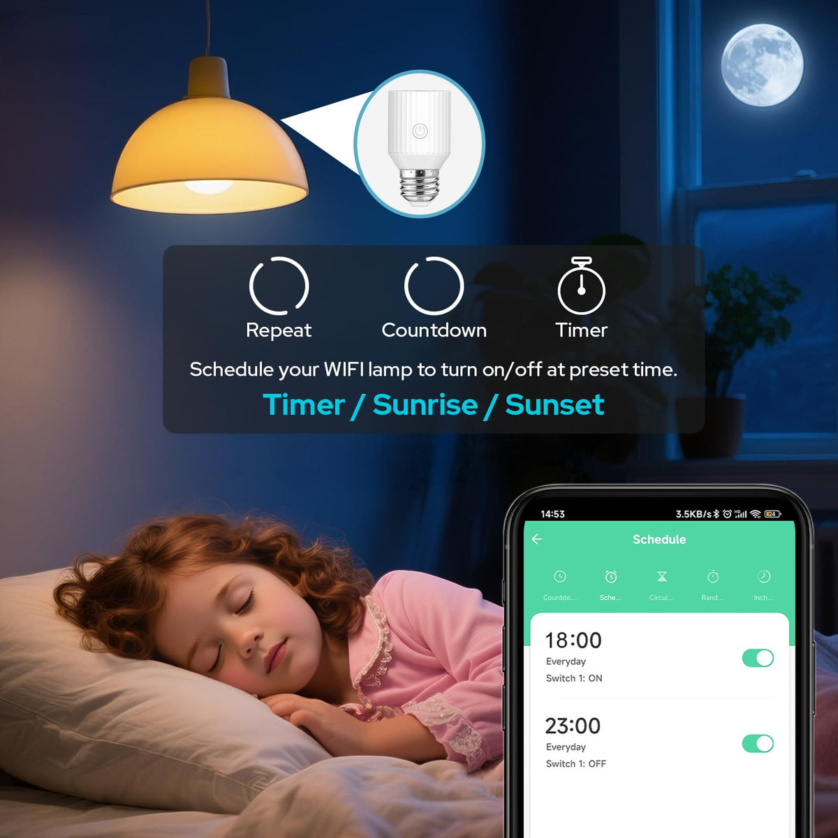 LinkMejor Smart Wi-Fi Lampiinadapter, Kõnevahend Alexa/Google, Smart Life App Group ja Taimer, Maksimum 60 W, Sisaldab Kärbeslampe, E26/E27, 2 Paketti