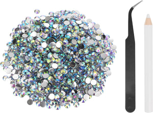 1500pcs Flatback Rhinestones Resin, SS30 6mm Resin Rhinestones Bulk Round Shine Gems with Pickup Tools for DIY Nail Art Tumblers Mugs Clothes, AB