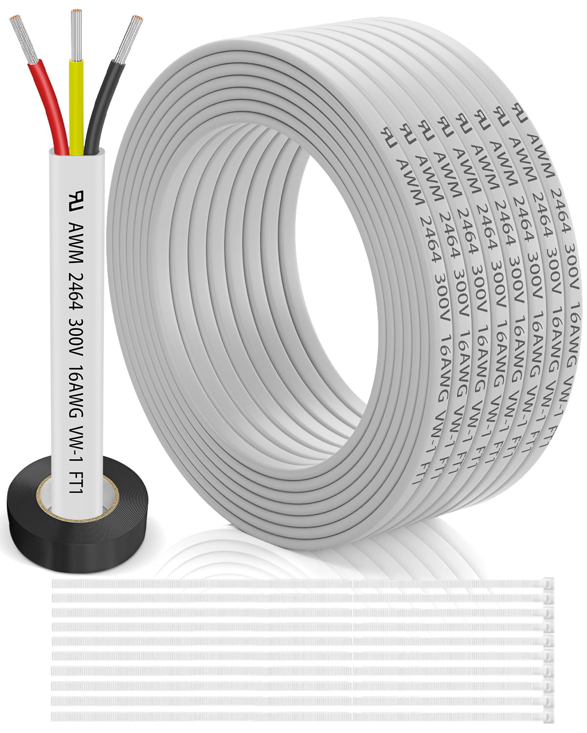 16 Gauge Fio Elétrico de 3 Condutores 50FT, 16 AWG Fio Plano 3 Fios